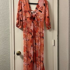 Ava Sky Coral and Brown Floral Dress